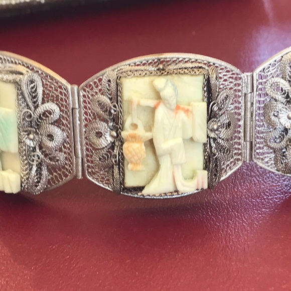 Vtg Chinese Filigree bracelet with Carved Bone - Picture 7 of 12
